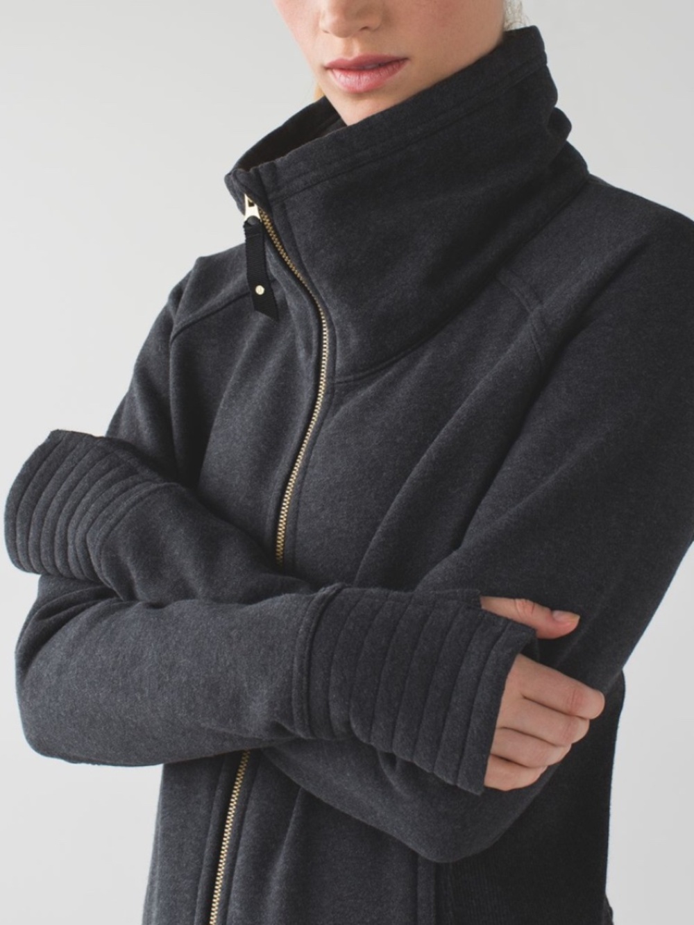 LULULEMON RADIANT II JACKET  FULL ZIP FUNNEL NECK HEATHERED BLACK